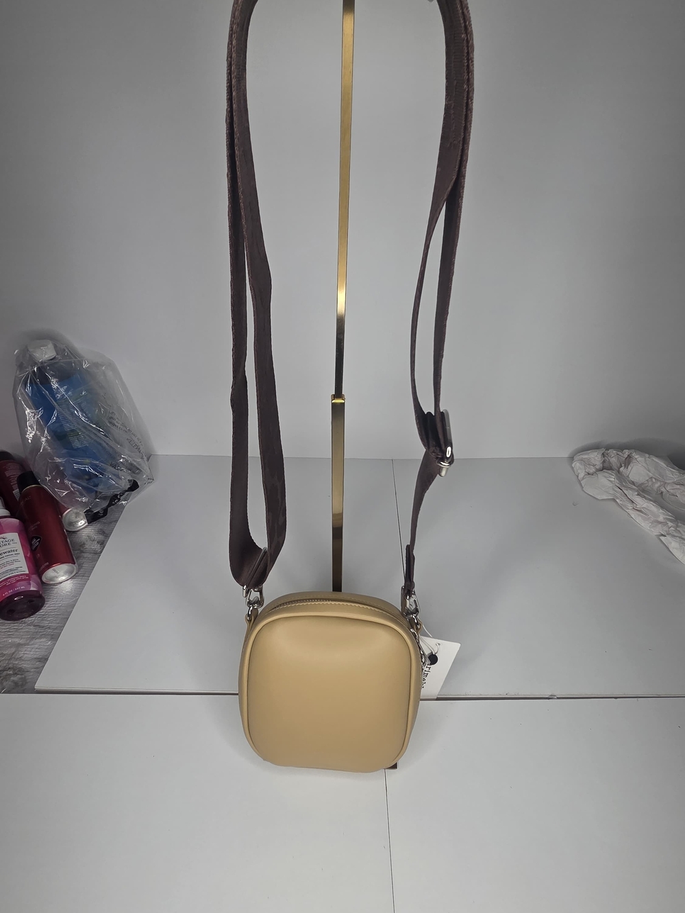 Marimekko Baby Gratha Cream Crossbody Bag with Adjustable Brown Strap